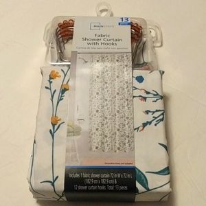 Mainstays 13 piece lightweight fabric flower shower curtain with hooks